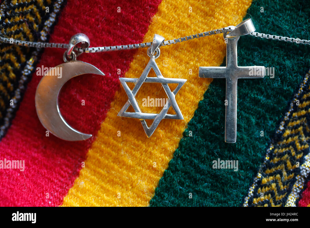 Symbole des Islam, Judentum und Christentum. Stockfoto