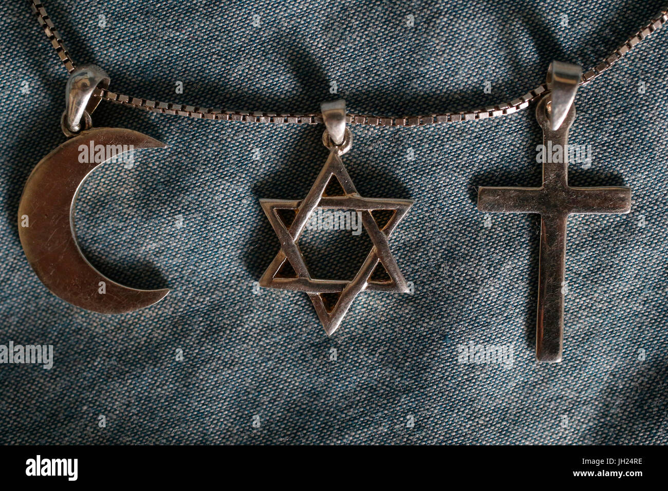 Symbole des Islam, Judentum und Christentum. Stockfoto