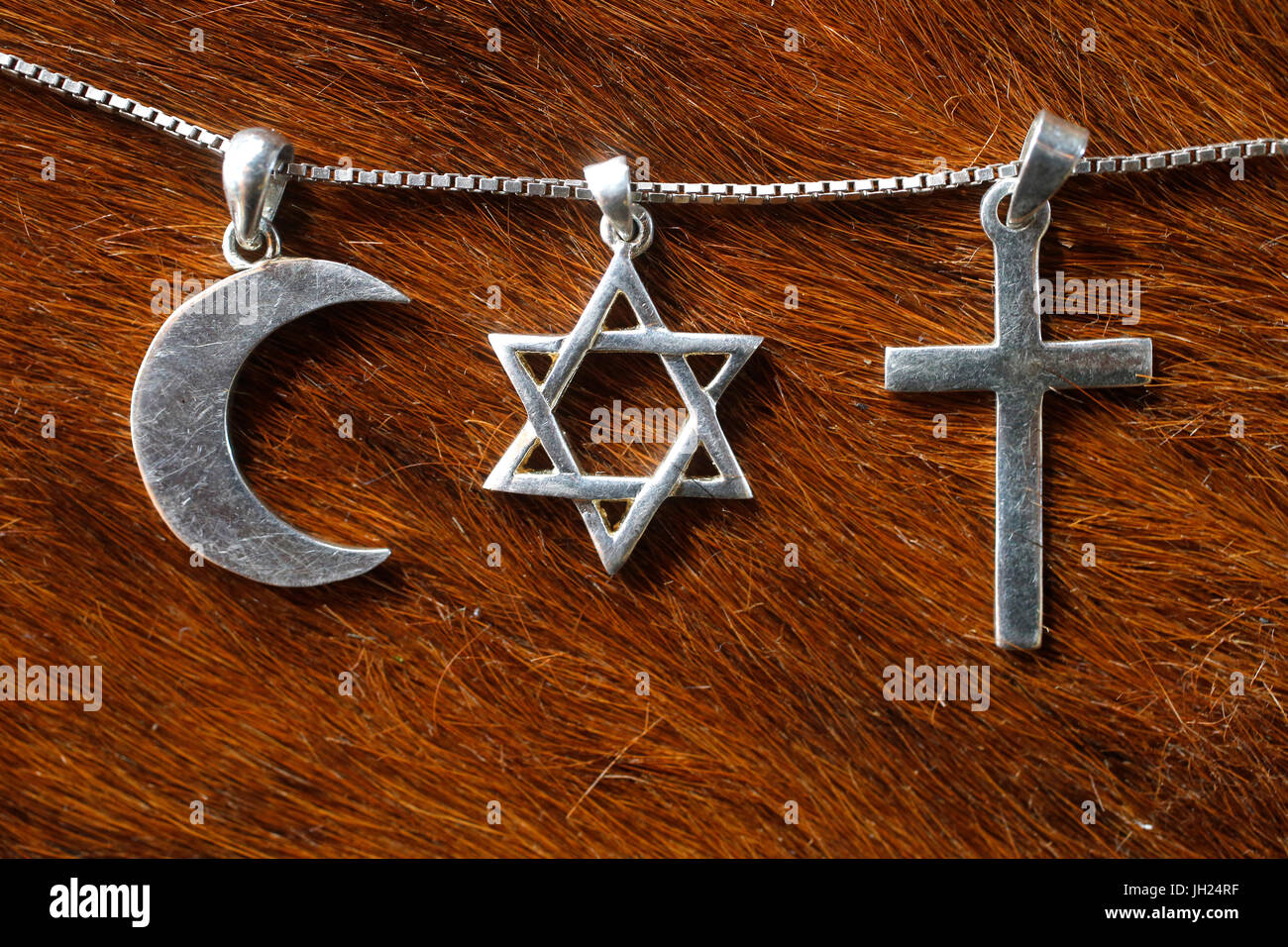 Symbole des Islam, Judentum und Christentum. Stockfoto