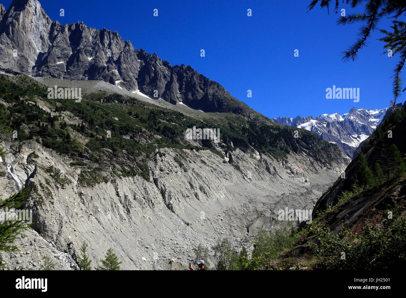 Die französischen Alpen. Mont Blanc Massiv. La Mer de Glace (Eis Gletscher). Chamonix. Frankreich. Stockfoto