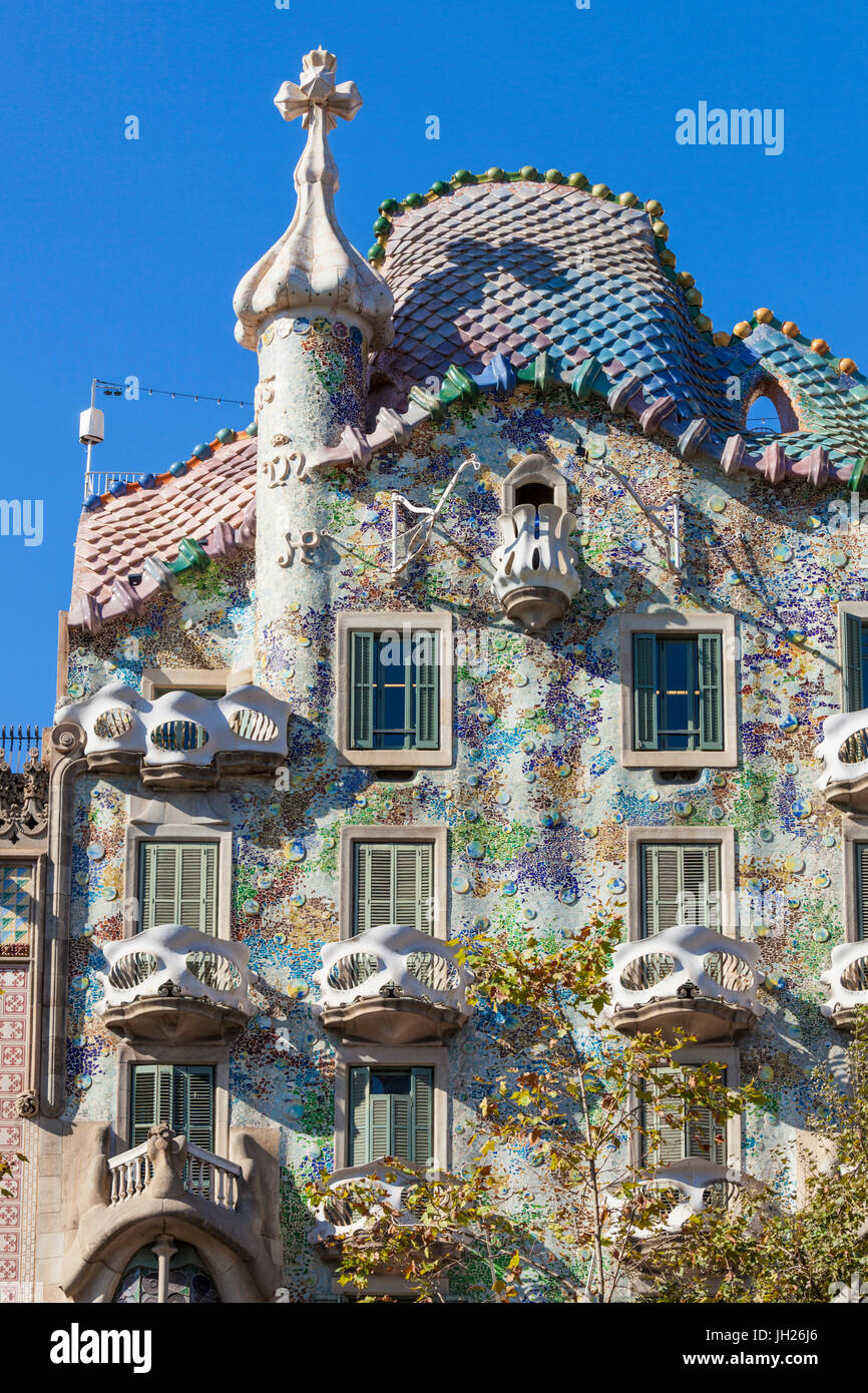 Casa Batllo, einem modernistischen Gebäude von Antoni Gaudi, UNESCO, am Passeig de Gracia, Barcelona, Katalonien (Catalunya), Spanien Stockfoto