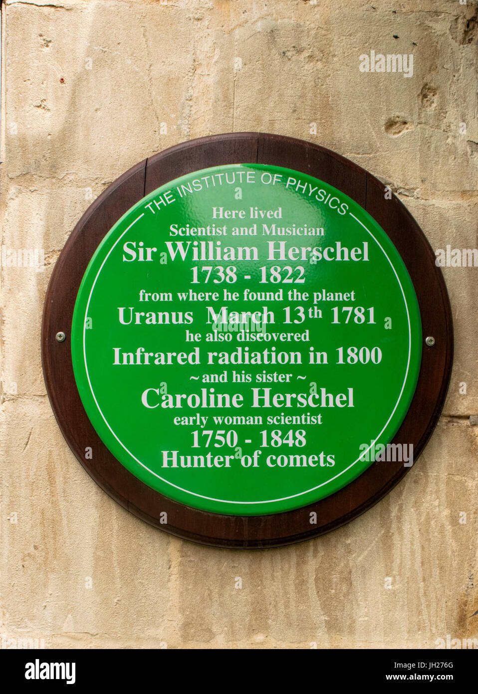 Gedenktafel an Herschel Museum of Astronomy, Bath, Großbritannien Stockfoto