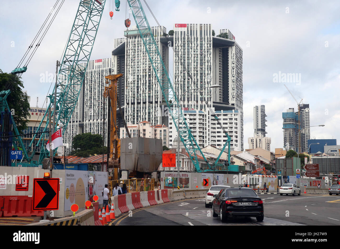 Singapur-Bau. Krane.  Singapur. Stockfoto