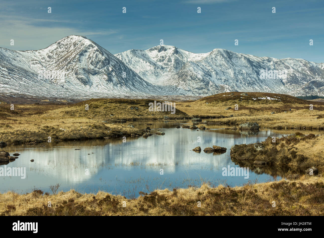 Rannoch Moor und schwarz montieren im zeitigen Frühjahr, Schottland, Vereinigtes Königreich, Europa Stockfoto