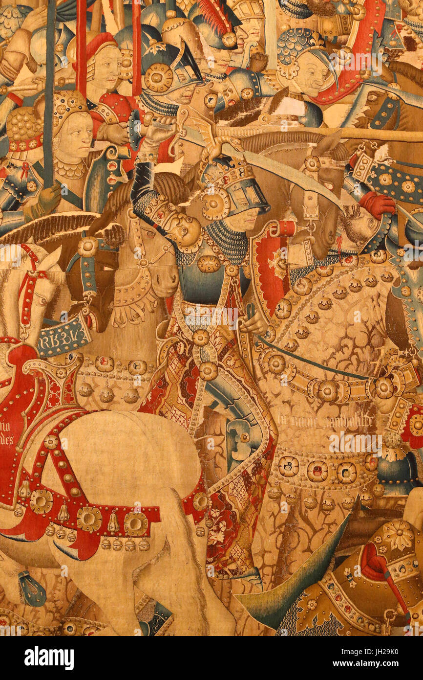 Das Victoria and Albert Museum. Wandteppich aus einem Satz zeigt den Trojanischen Krieg. 1475-90. südlichen Niederlande (Belgien), Tournai. Wolle und Seide. Vereinigte ki Stockfoto