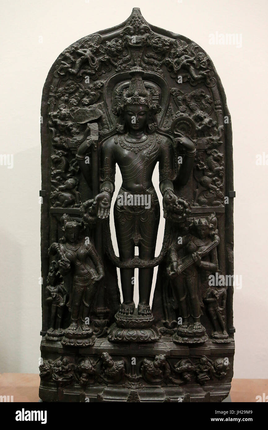 Das Victoria and Albert Museum. Vishnu. 1100-1200. Pala-Zeit. Schwarzem Schiefer. Bengalen. Vereinigtes Königreich. Stockfoto