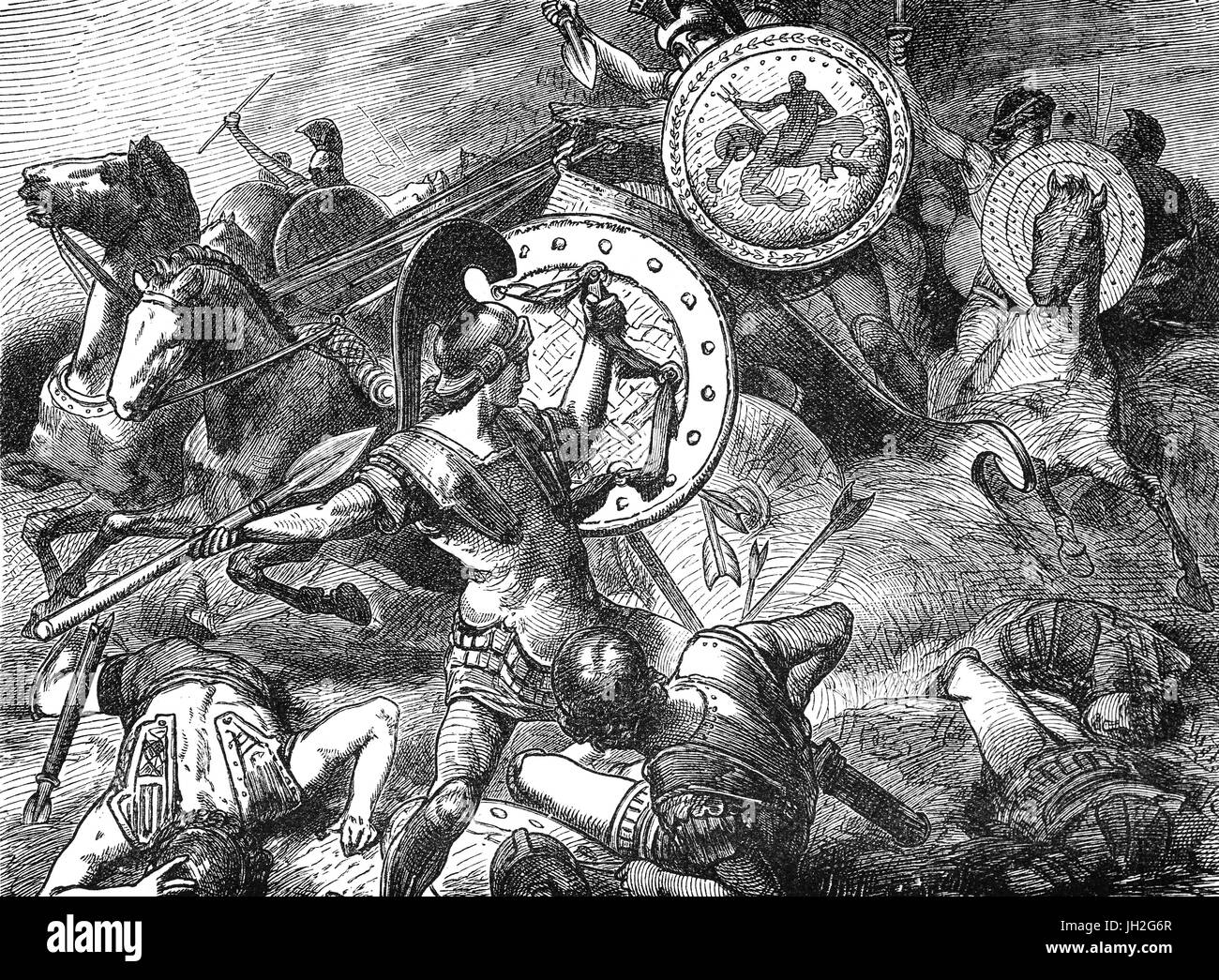 Epameinondas ein Theban general und Staatsmann des 4. Jahrhunderts v. Chr. spart Pelopidas, eine wichtige thebanischen Staatsmann und General in Griechenland während der Schlacht von Plataiai 371 v. Chr.. Stockfoto
