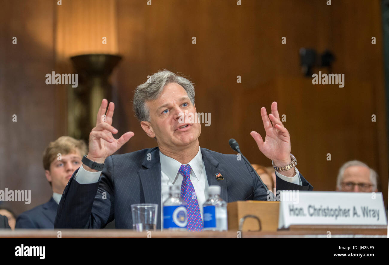 Washington, USA. 12. Juli 2017.  Christopher Wray bezeugt bei seiner Anhörung zu den nächsten Direktor des FBI. Patsy Lynch/Alamy Live-Nachrichten Stockfoto