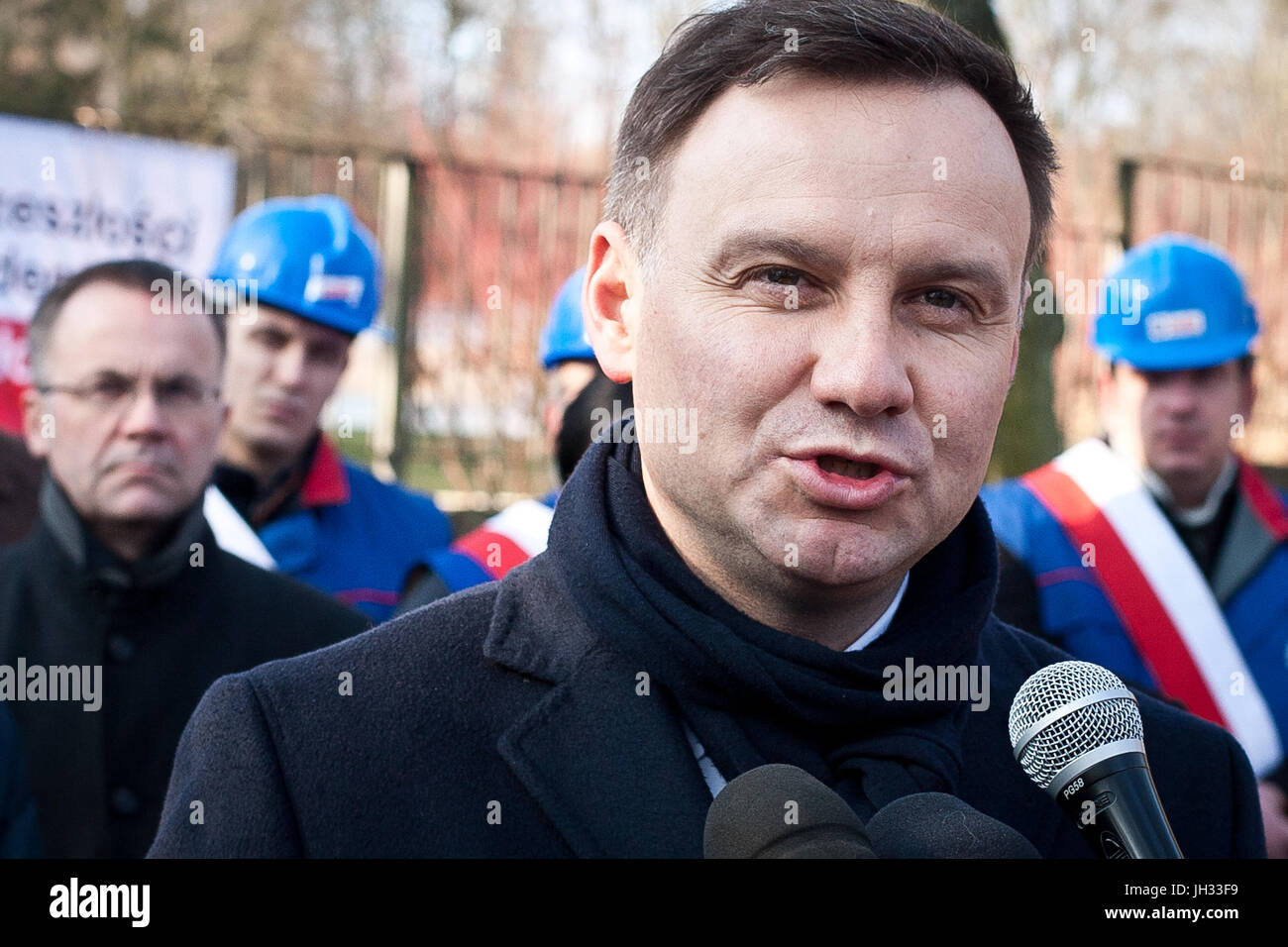 Präsident von Polen Andrzej Duda während Präsidentenkampagne im Jahr 2015. Stockfoto