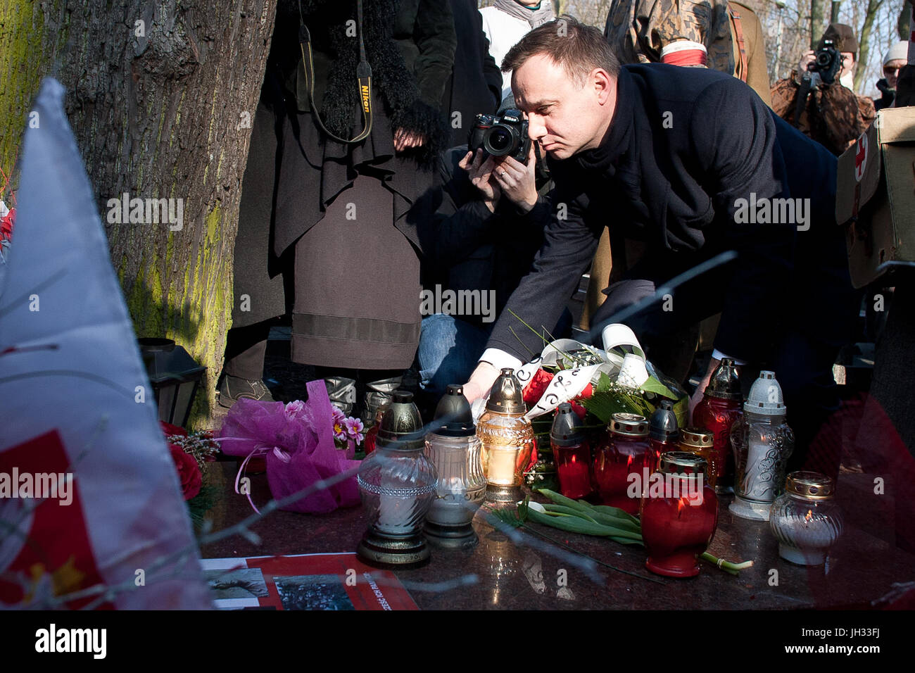 Präsident von Polen Andrzej Duda während Präsidentenkampagne im Jahr 2015. Stockfoto
