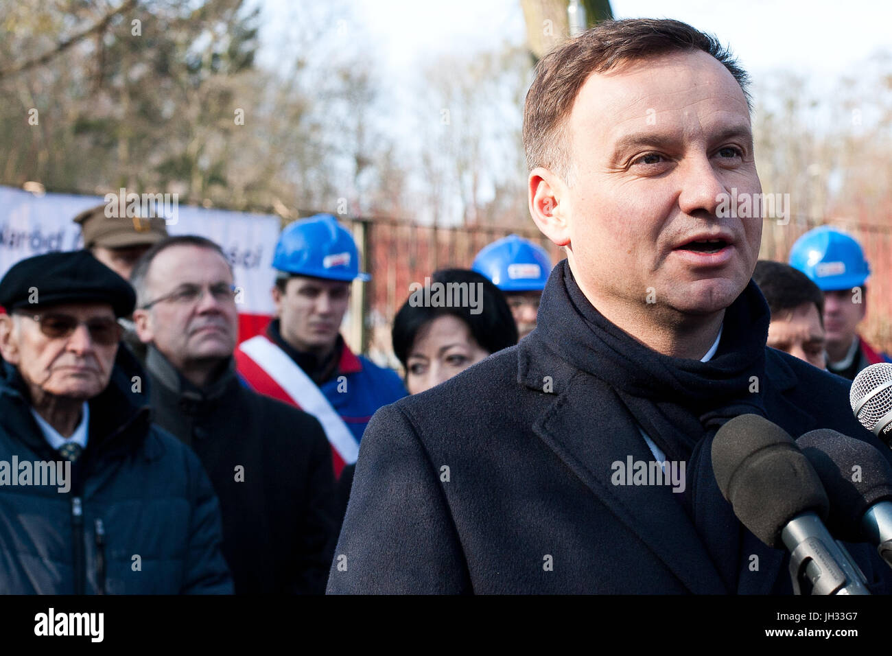 Präsident von Polen Andrzej Duda während Präsidentenkampagne im Jahr 2015. Stockfoto