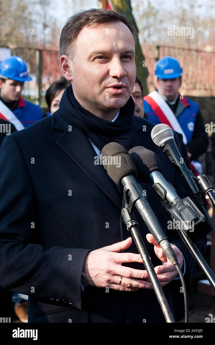 Präsident von Polen Andrzej Duda während Präsidentenkampagne im Jahr 2015. Stockfoto