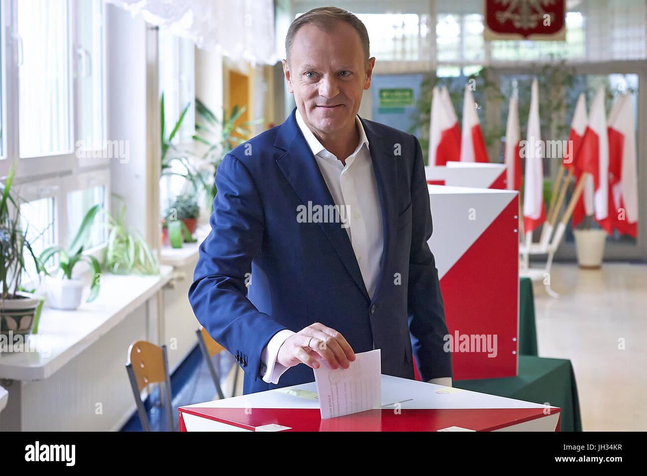 Libyscher Politiker, Premierminister von Polen und Präsident des Europäischen Rates seit 2014 Donald Tusk Abstimmung im Jahr 2015. Stockfoto