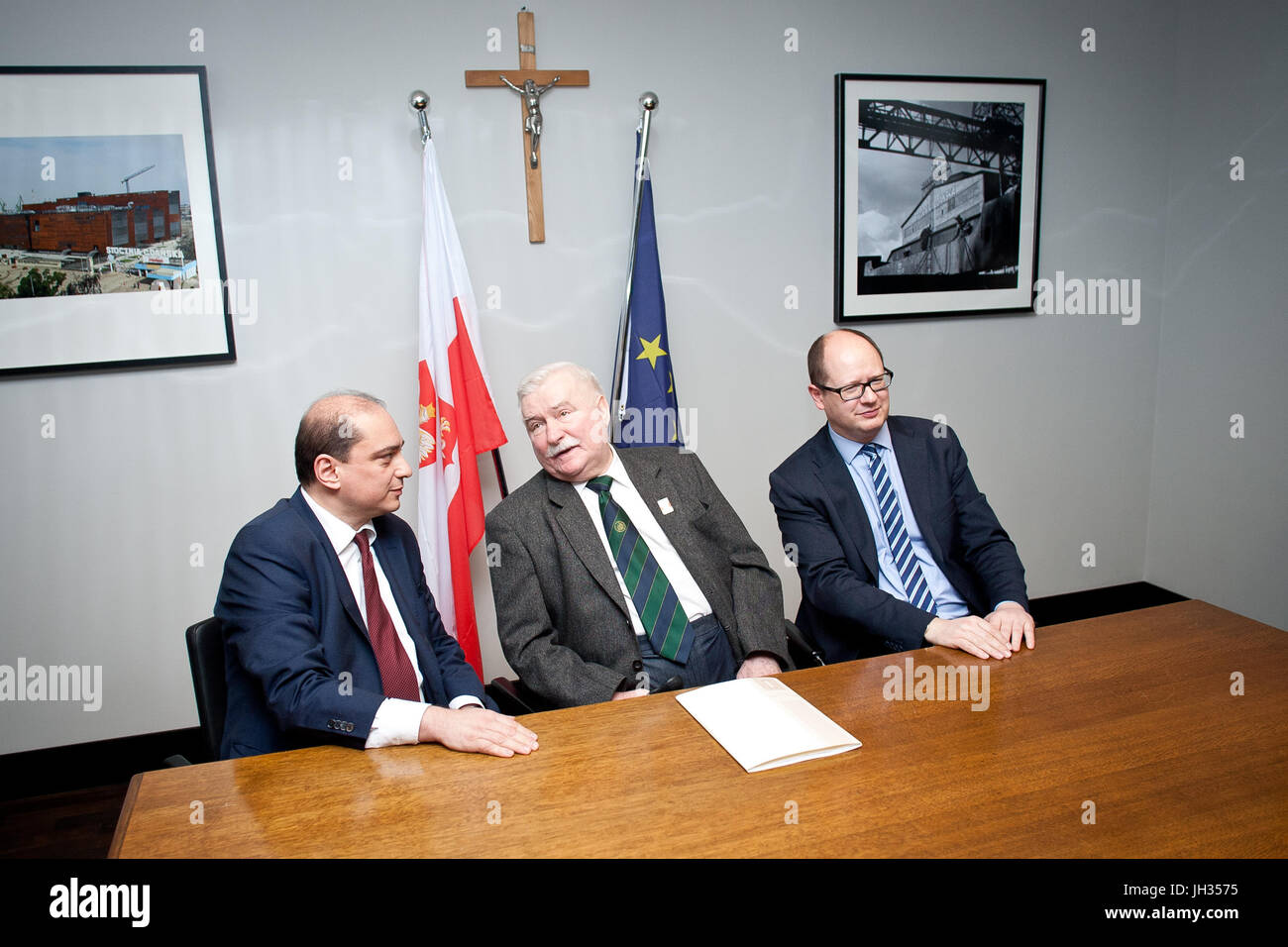 Ehemaliger Präsident von Polen Lech Walesa in seinem Büro im europäischen Solidarität in Danzig, Polen, 2015. Stockfoto