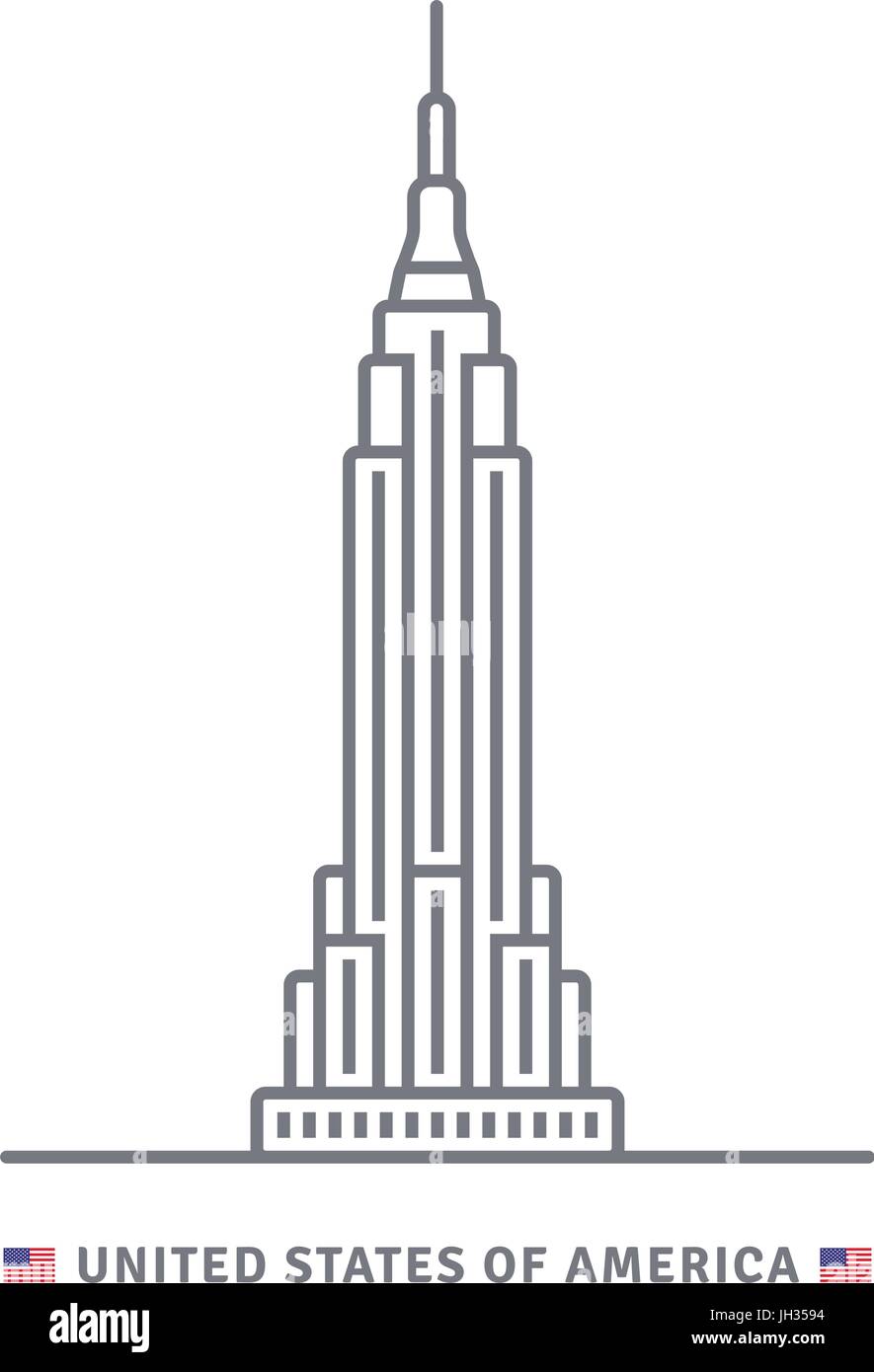 Vereinigte Staaten von Amerika-Linie-Symbol. Empire State Building und USA Flagge Vektor-Illustration. Stock Vektor