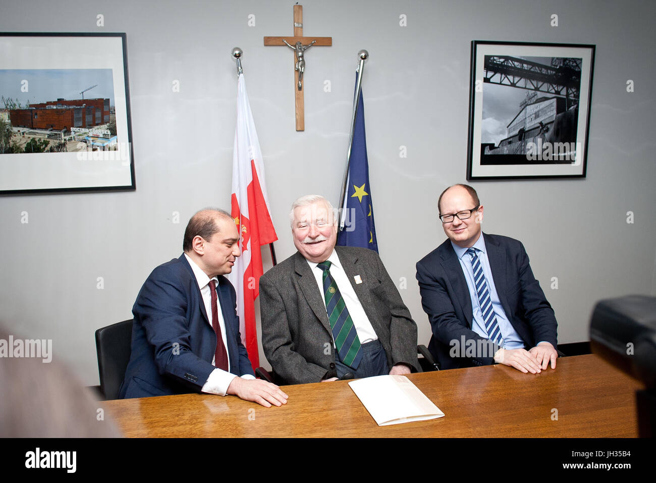 Ehemaliger Präsident von Polen Lech Walesa in seinem Büro im europäischen Solidarität in Danzig, Polen, 2015. Stockfoto