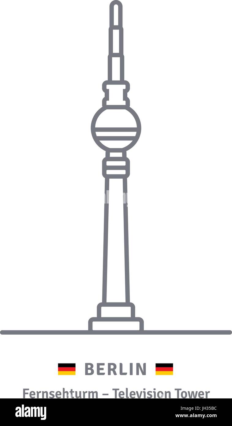 Berlin-Linie-Symbol. Fernsehturm und deutsche Flagge Vektor-Illustration. Stock Vektor