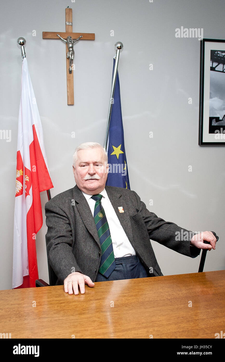 Ehemaliger Präsident von Polen Lech Walesa in seinem Büro im europäischen Solidarität in Danzig, Polen, 2015. Stockfoto