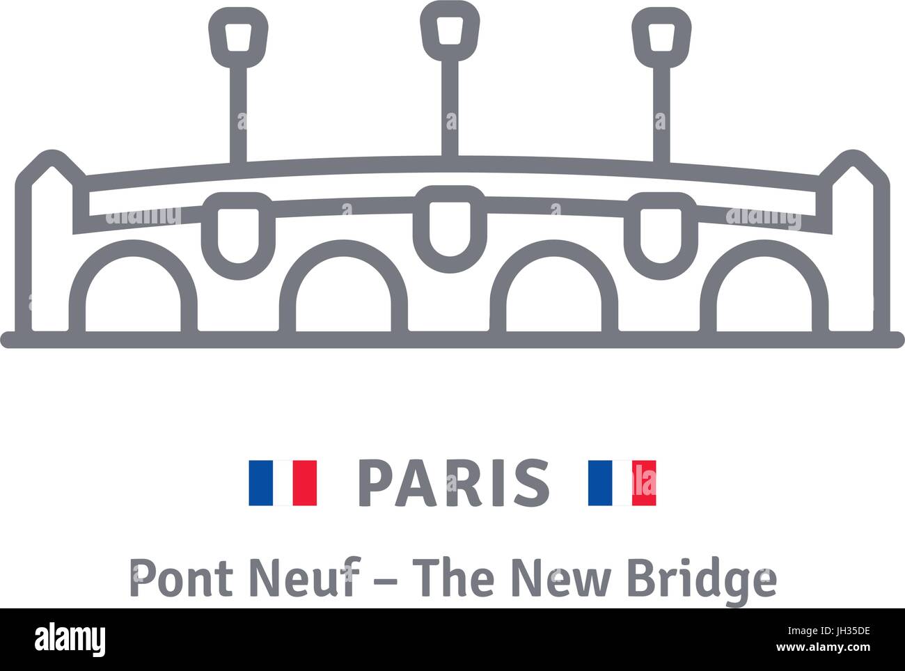 Paris Liniensymbol. Pont Neuf und französische Flagge Vektor-Illustration. Stock Vektor