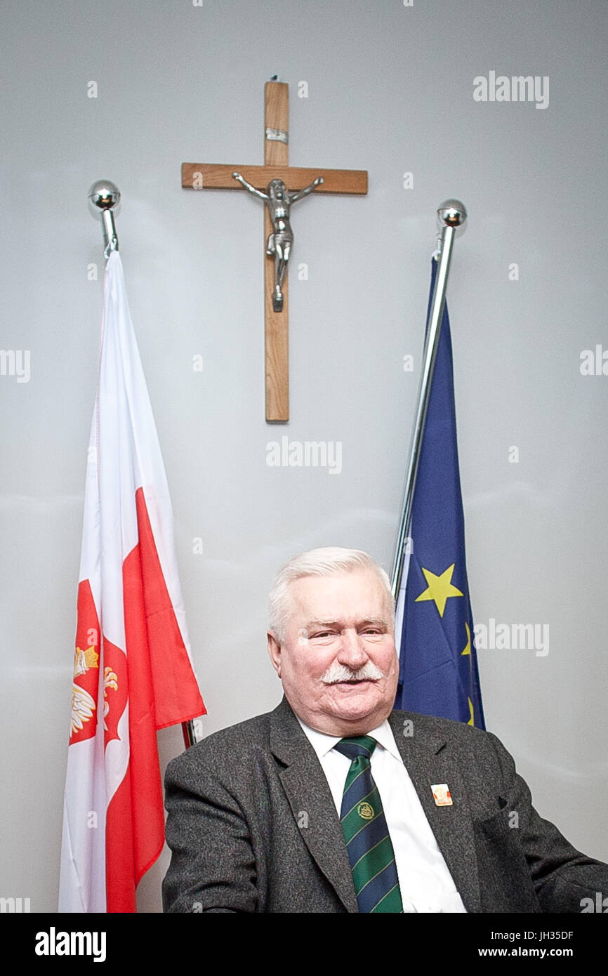 Ehemaliger Präsident von Polen Lech Walesa in seinem Büro im europäischen Solidarität in Danzig, Polen, 2015. Stockfoto