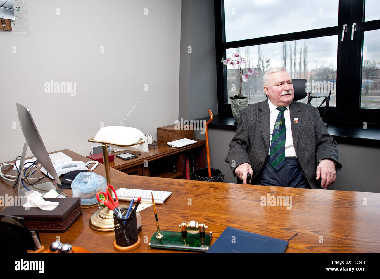 Ehemaliger Präsident von Polen Lech Walesa in seinem Büro im europäischen Solidarität in Danzig, Polen, 2015. Stockfoto
