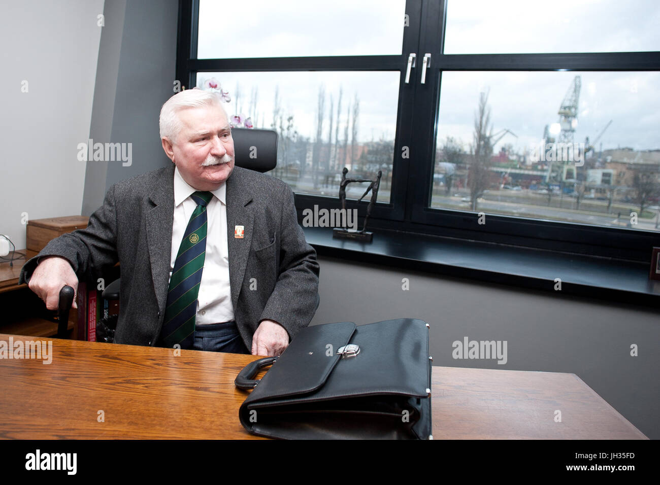 Ehemaliger Präsident von Polen Lech Walesa in seinem Büro im europäischen Solidarität in Danzig, Polen, 2015. Stockfoto