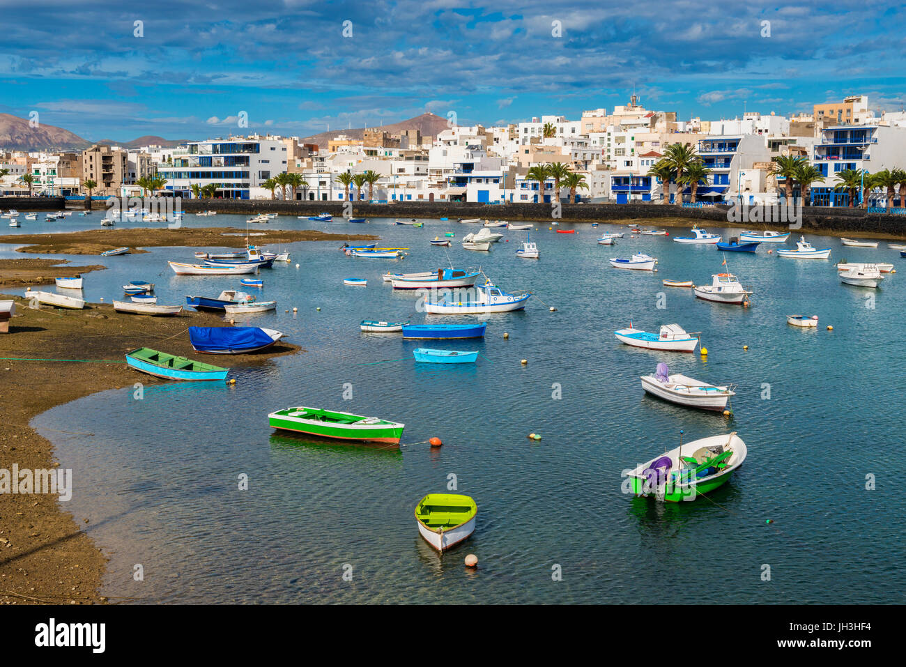 Sportboote im Hafen von Arrecife, Lanzarote, Kanarische Inseln, Spanien Stockfoto