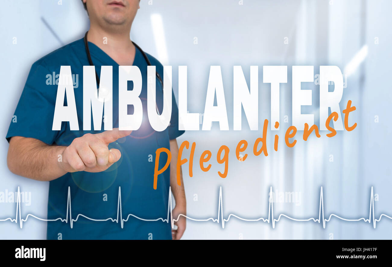 Ambulanter Pflegedienst (im deutschen ambulanten) Arzt zeigt auf Viewer mit Herzfrequenz-Konzept. Stockfoto