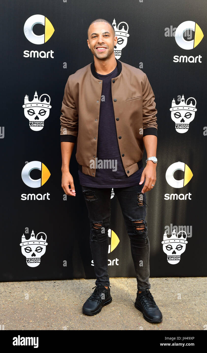 Marvin Humes Teilnahme an dem Tinie Tempah stören London Smart Auto Celebrity Launch Party statt im Hoxton Docks, London. PRESSEVERBAND Foto. Bild Datum: Mittwoch 12. Juli 2017. Siehe Bildnachweis PA Geschichte lesen sollte: Ian West/PA Wire Stockfoto