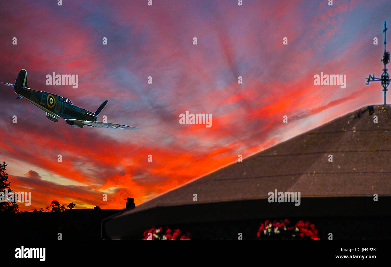 Mock-up des Spitfire über Deal Schloss Stockfoto