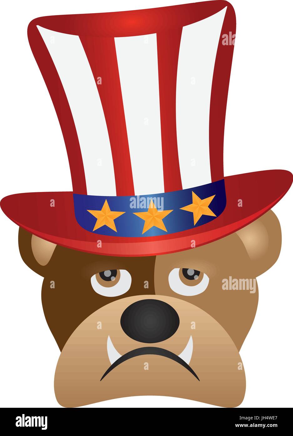 Fourth Of July Hut auf englische Bulldogge mit rot weißen blauen Streifen und goldenen Sternen für 4. Juli-Unabhängigkeitstag-Illustration Stock Vektor