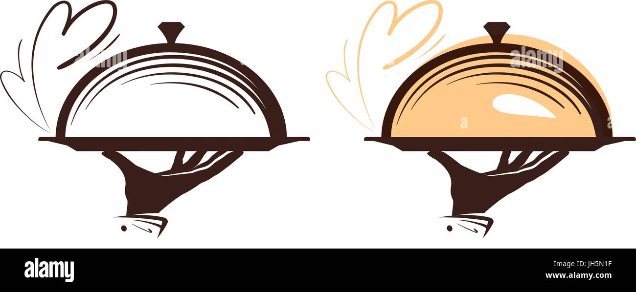 Catering, Cloche Logo. Symbol für Design-Menü Restaurant oder Café. Vektor-illustration Stock Vektor