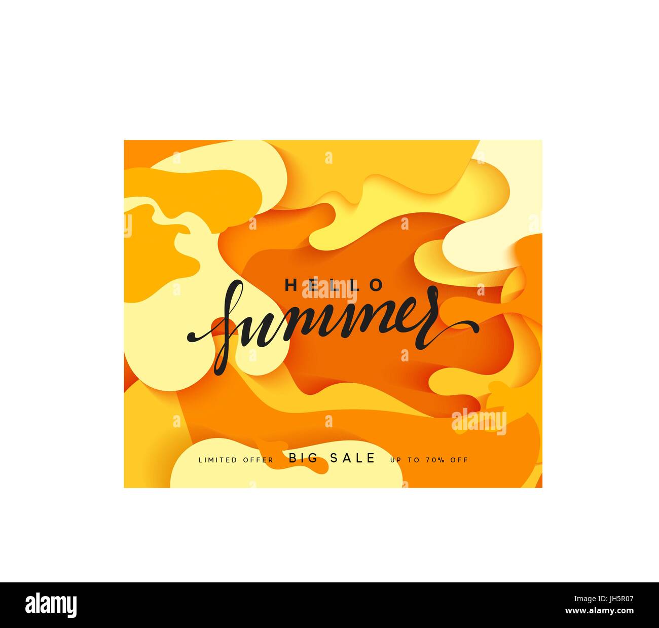 Hallo Sommer Banner. Geschmolzene bunte 3D-Hintergrund Stil Papier Kunst Abbildung Stock Vektor