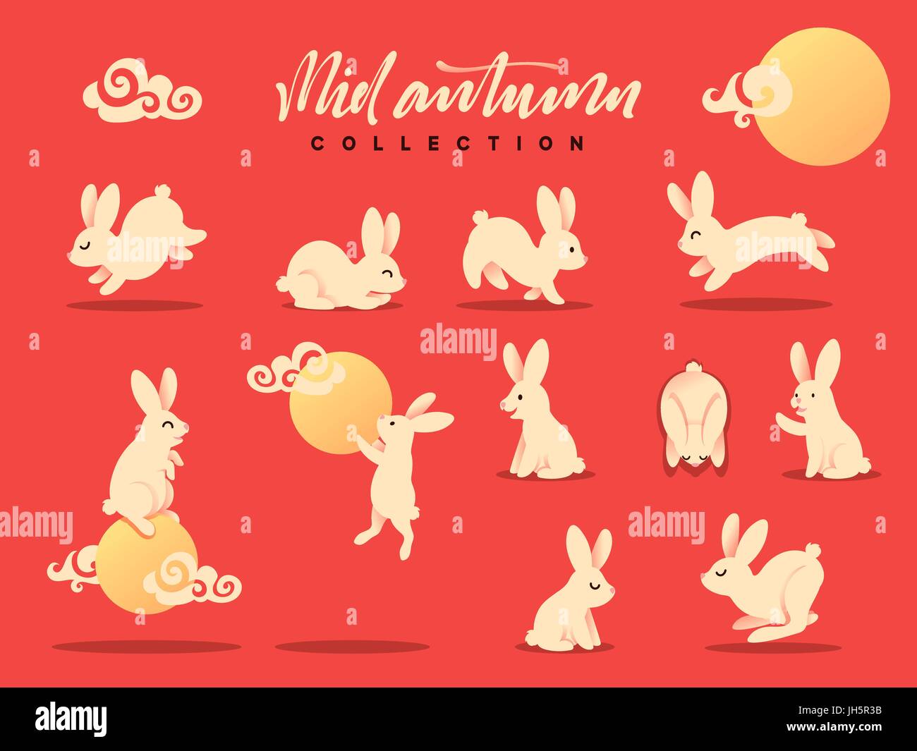 Satz der glückliche Kaninchen Illustration. Mid-Autumn Festival. Stock Vektor