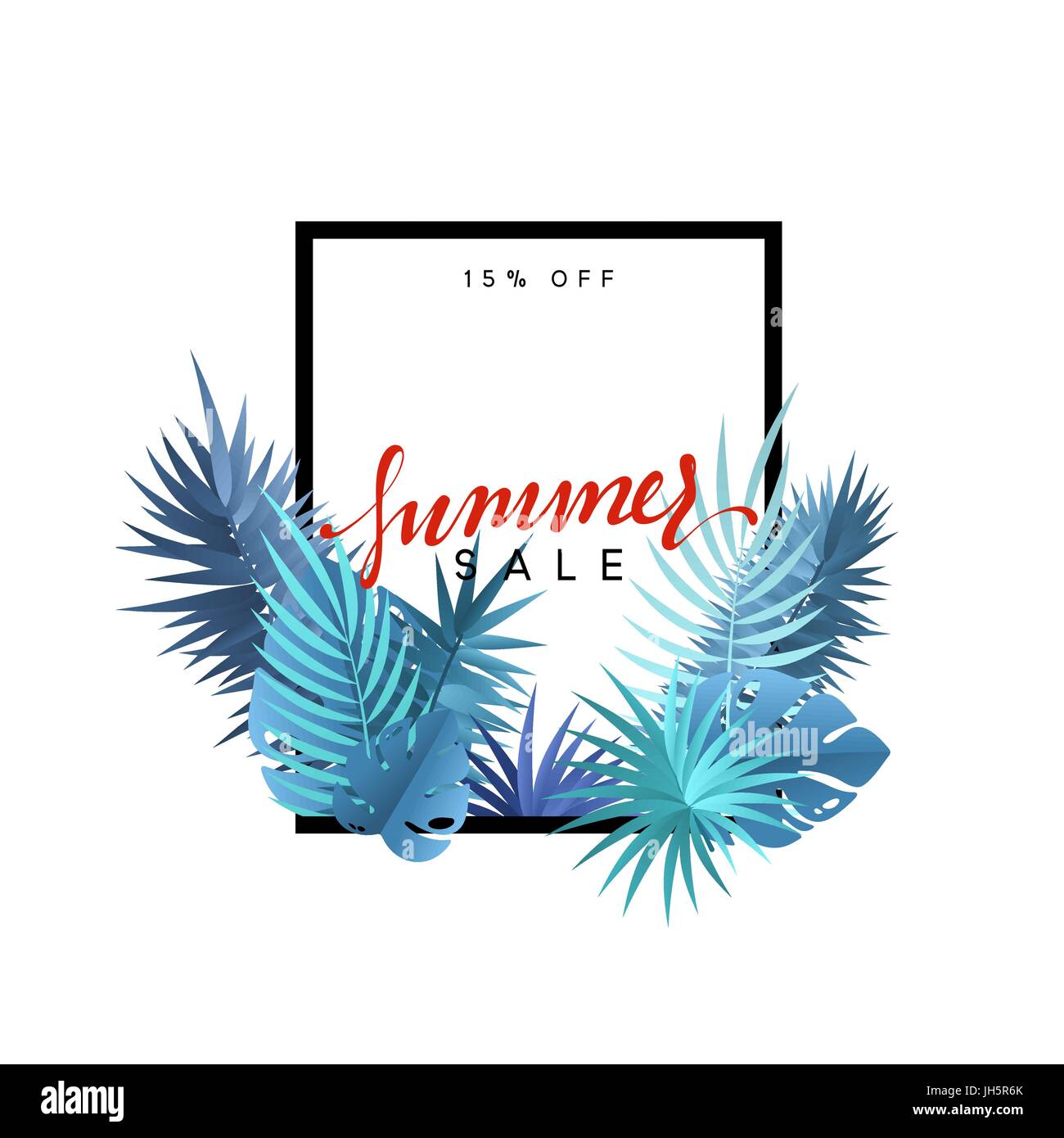 Sommer-Design-Frame-Layout. Poster zum Verkauf mit Palmzweige. Stock Vektor