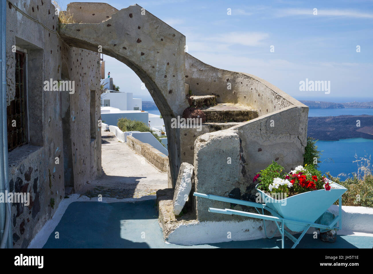 Kraterrandweg in Imerovigli, Santorin, Kykladen, aegaeis, Griechenland, Mittelmeer, Europa | Kraterrand Pfad in Imerovigli, Santorini, Kykladen, gre Stockfoto