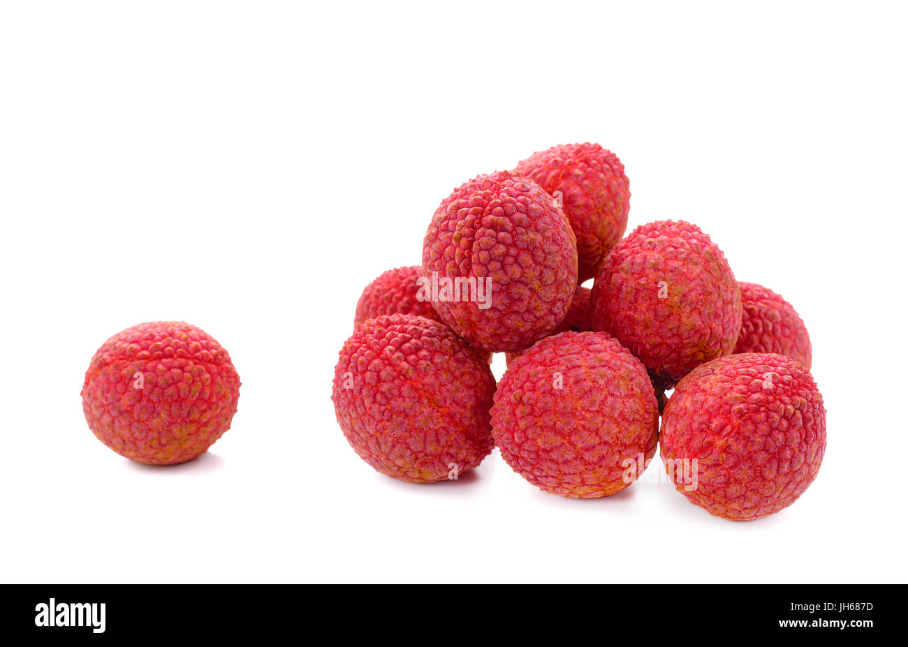 Frischer Duft nach Litschi (Litchi Chinensis) isoliert auf weiss Stockfoto