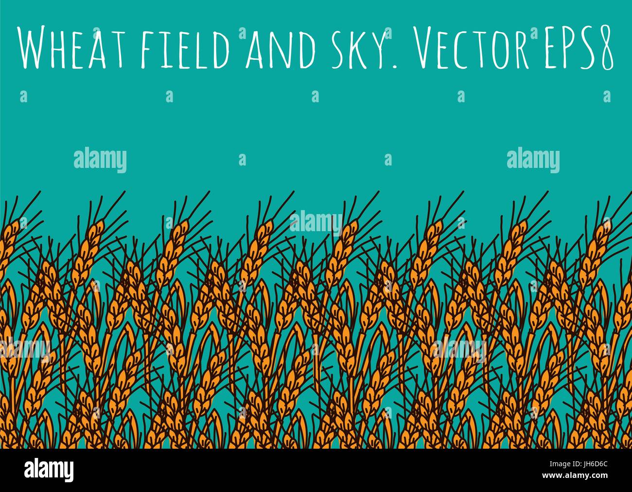 Gold Weizen-Roggen-Feld und blauer Himmel. Stock Vektor