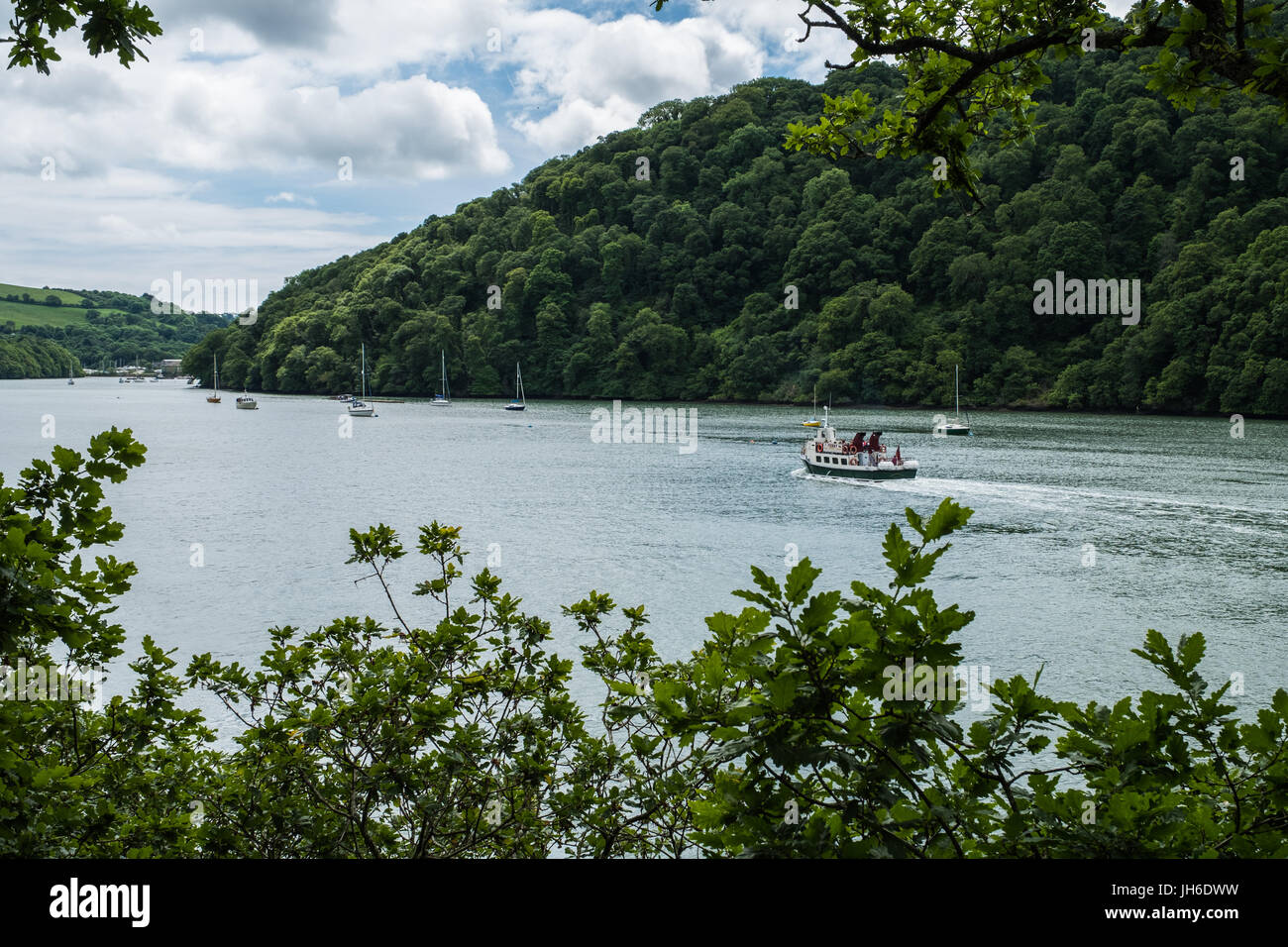 Der Fluss Dart Blick flussabwärts von Greenway in Richtung Dartmouth und Kingswear. Stockfoto