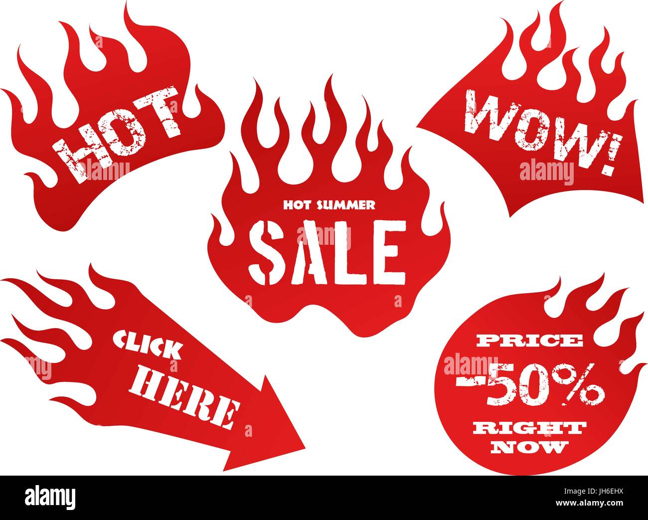 Red Fire, Old-School Flamme Verkauf Tag Etiketten, isolierte Vektor-illustration Stock Vektor