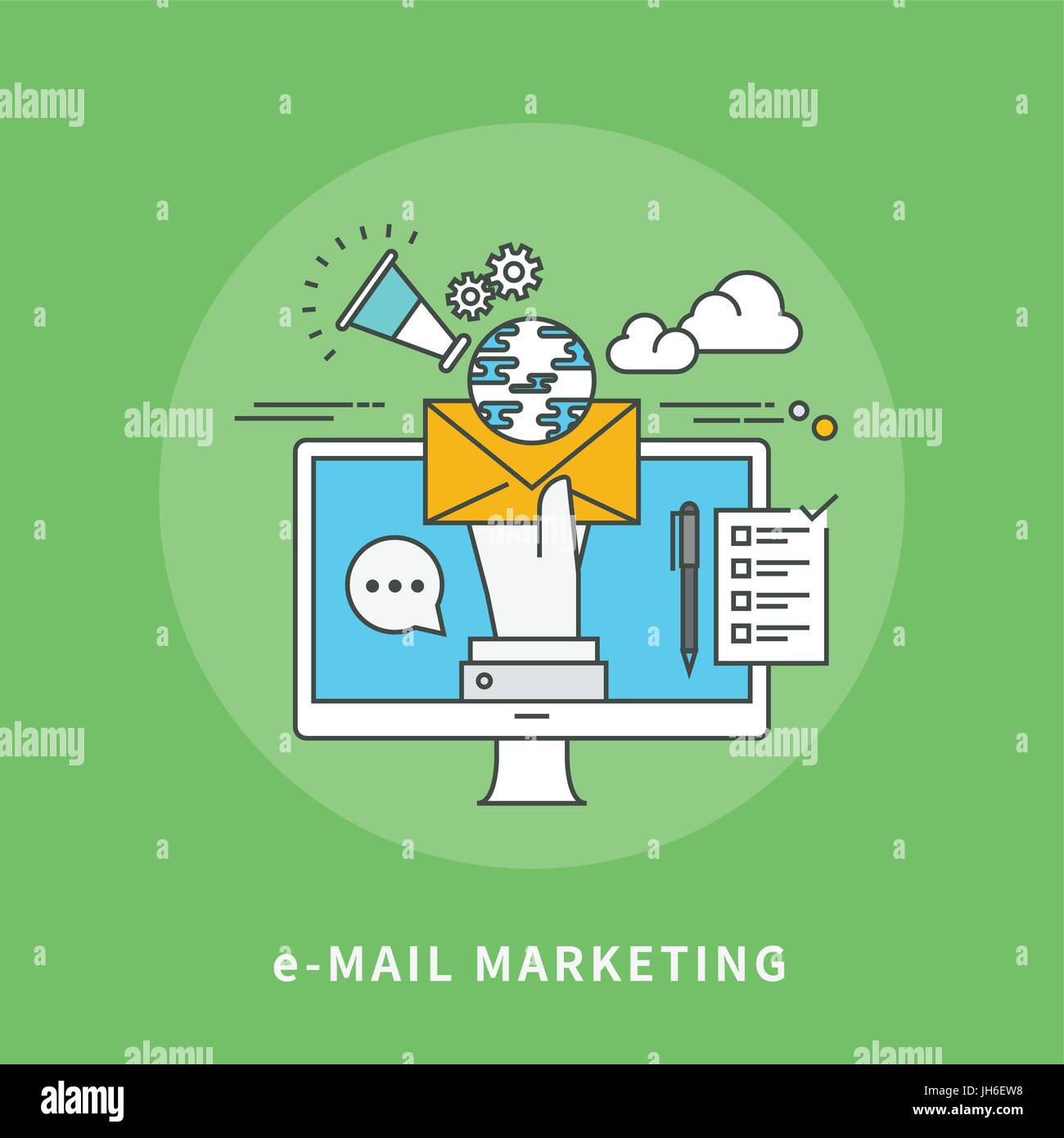 einfache Linie flache Bauweise des e-Mail-Marketing, moderne Vektor-illustration Stock Vektor