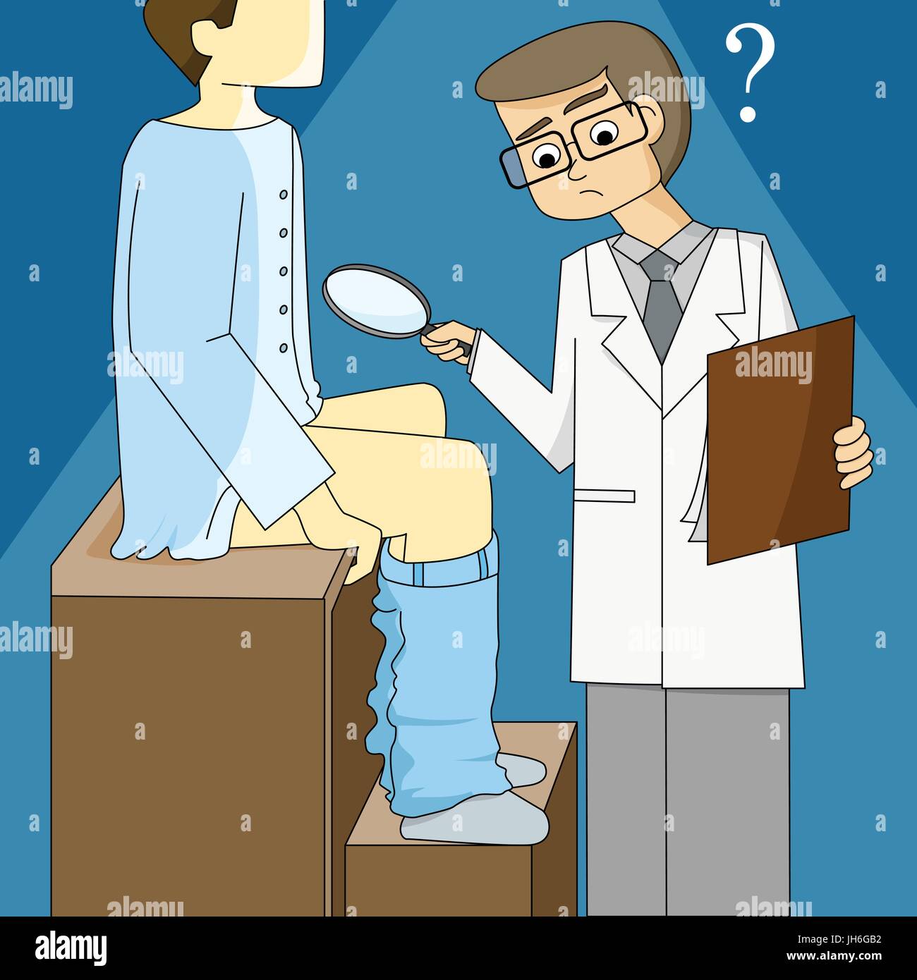 feder sexspielzeug Arzt hält eine Lupe und schockierend mit kleinen Penis -  Cartoon-Vektor-Illustration Stock-Vektorgrafik