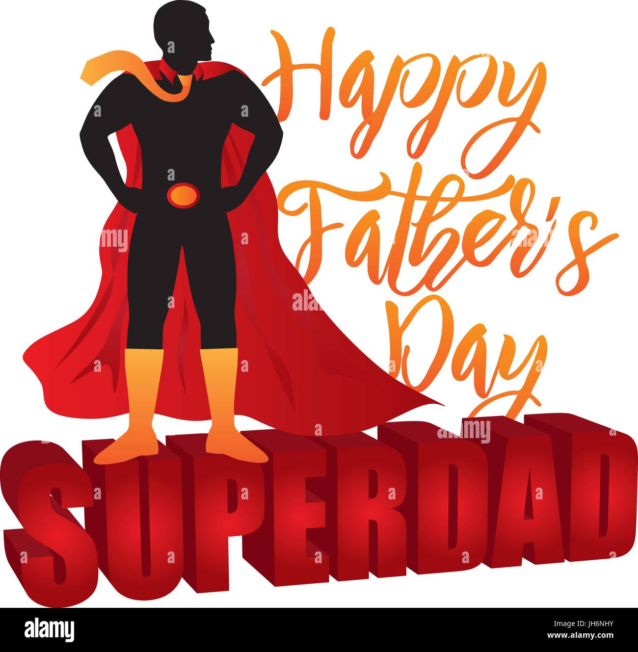 Glückliche Vatertag Super Papa 3D-Text Superhelden Silhouette Umrissfarbe auf weißem Hintergrund Illustration isoliert Stock Vektor