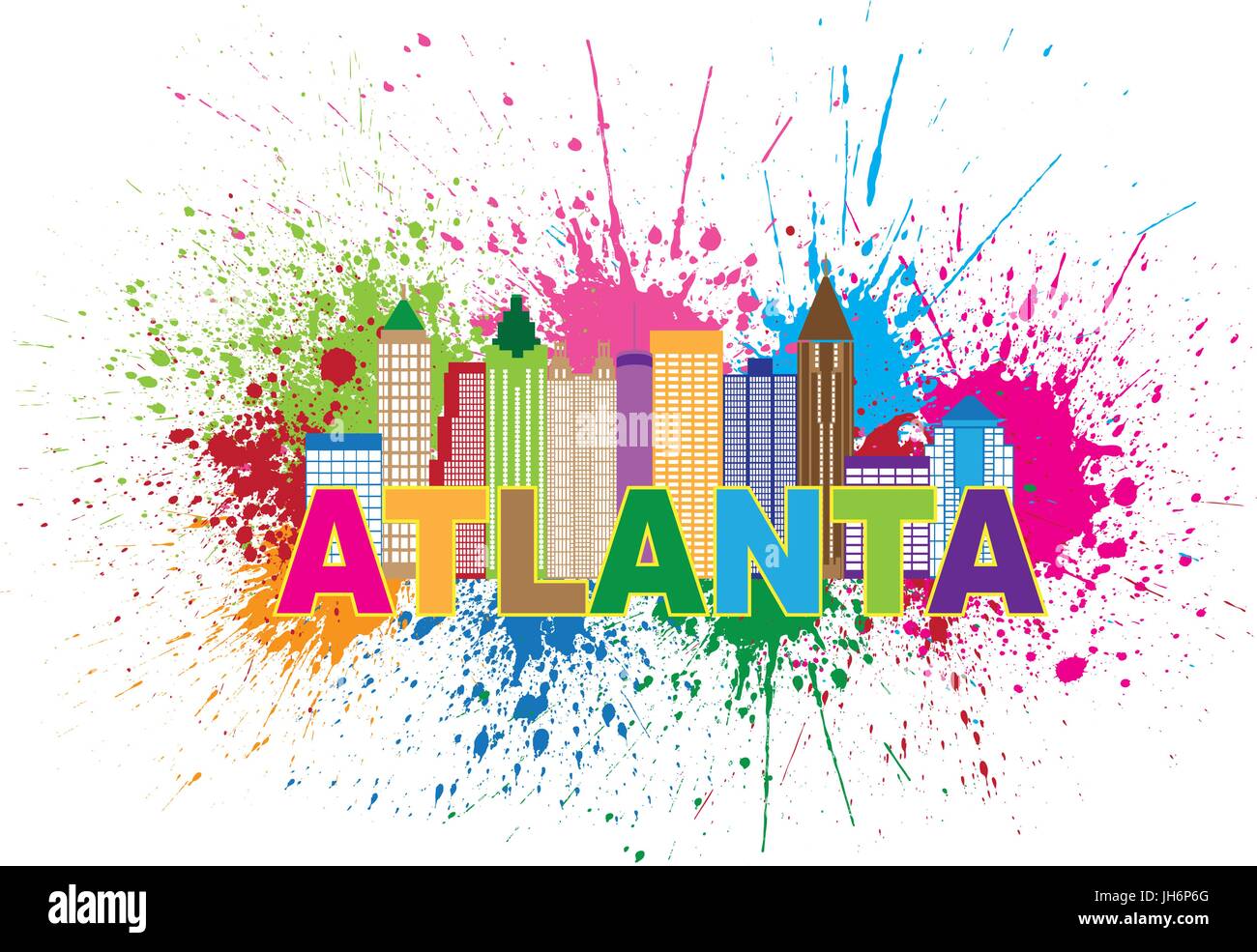 Atlanta Georgia Stadt Skyline Paint Splatter abstrakt mit bunten Text llustration Stock Vektor