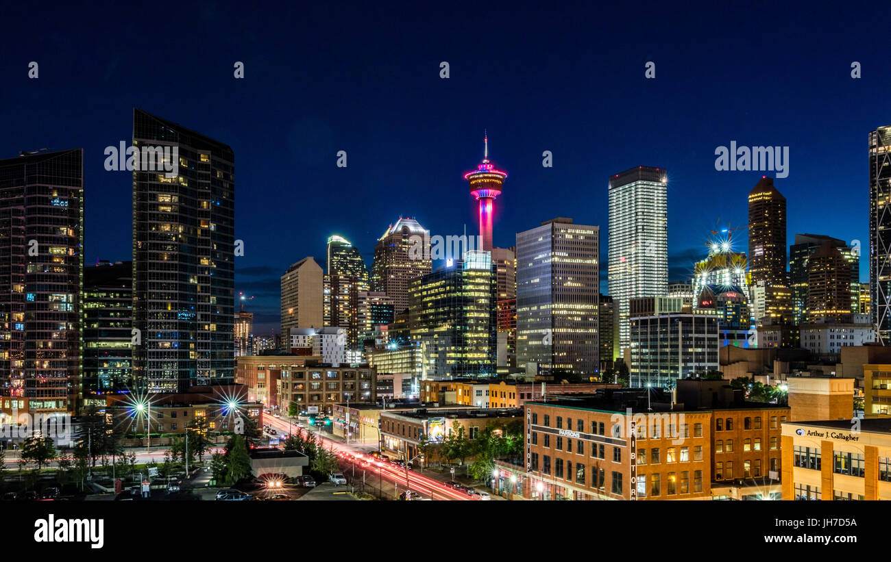 Calgary Alberta Nachtleben Stockfoto