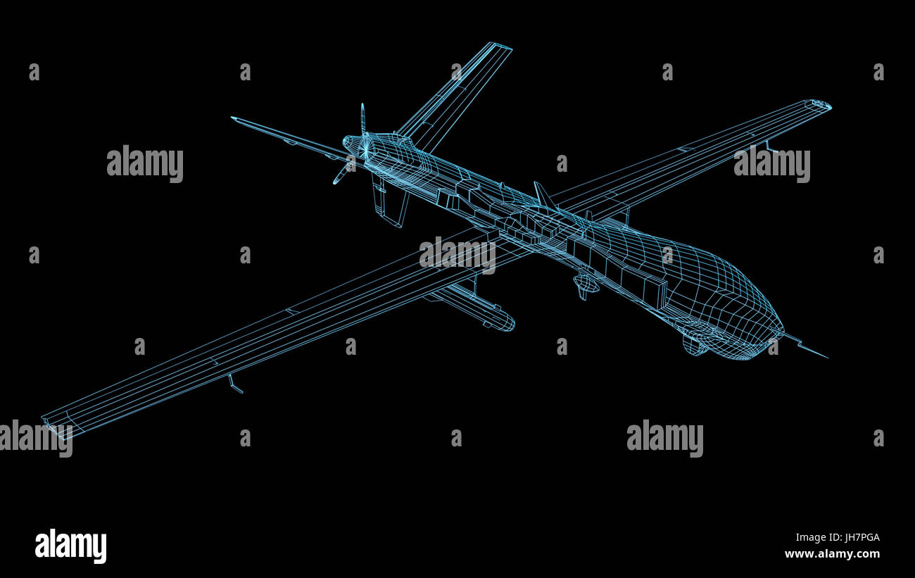 Wireframe 3d Render Militär Drohnen oder UAV Stockfoto