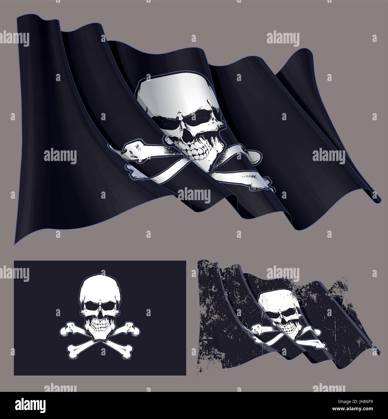 Vektor-Illustration der wehende Piratenflagge Totenkopf. Jedes Element auf einer separaten Ebene mit klar definierten Gruppen und Untergruppen. Leicht zu Stock Vektor