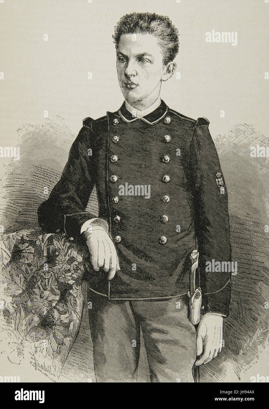 Victor Emmanuel III (1869 – 1947). König von Italien. Kupferstich von Arturo Carretero (1852-1903) im Almanach der Illustration, 1888. Stockfoto