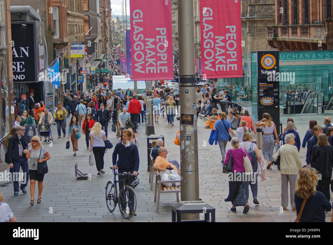 Buchanan Street Glasgow Straße einkaufen sonniges Wetter Stockfoto