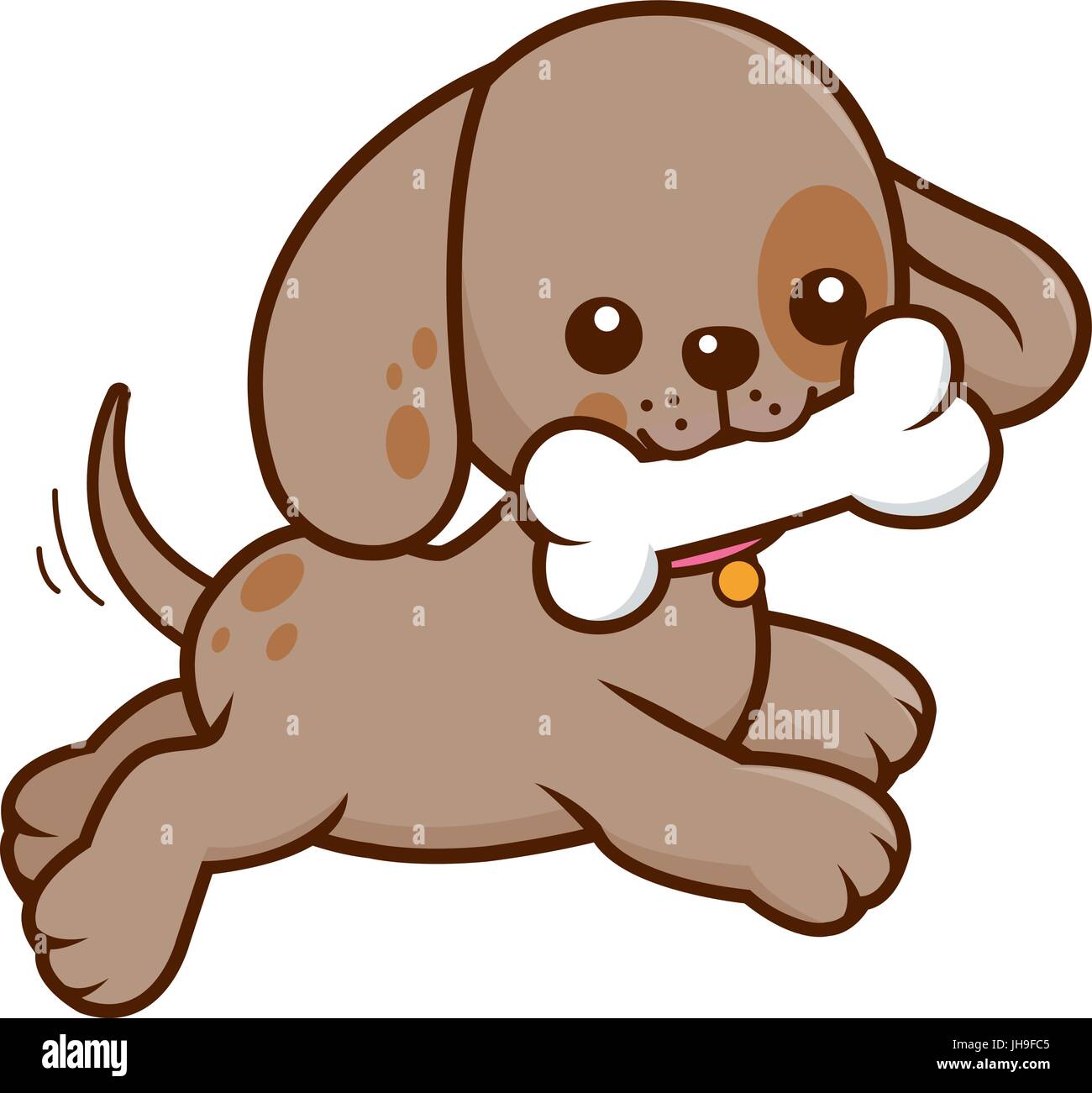 Ein netter Hund mit einem Knochen in den Mund laufen. Vektor-illustration Stock Vektor